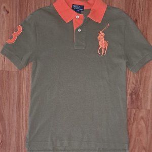 NWT Boy's Polo Ralph Lauren Small (sz 8) big pony. Army green with orange collar